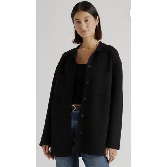 Quince Eco-knit Milano Stitch Oversized Shirt Jacket Black Size M - Picture 1 of 5